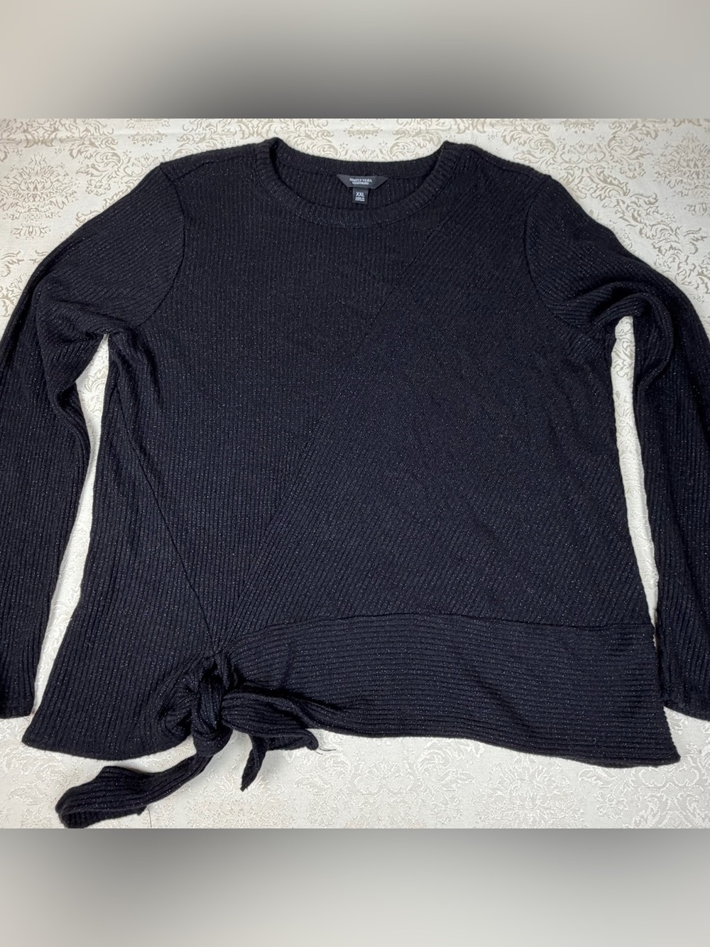 Simply Vera Vera Wang Black Long Sleeve Knit Top with Front Tie